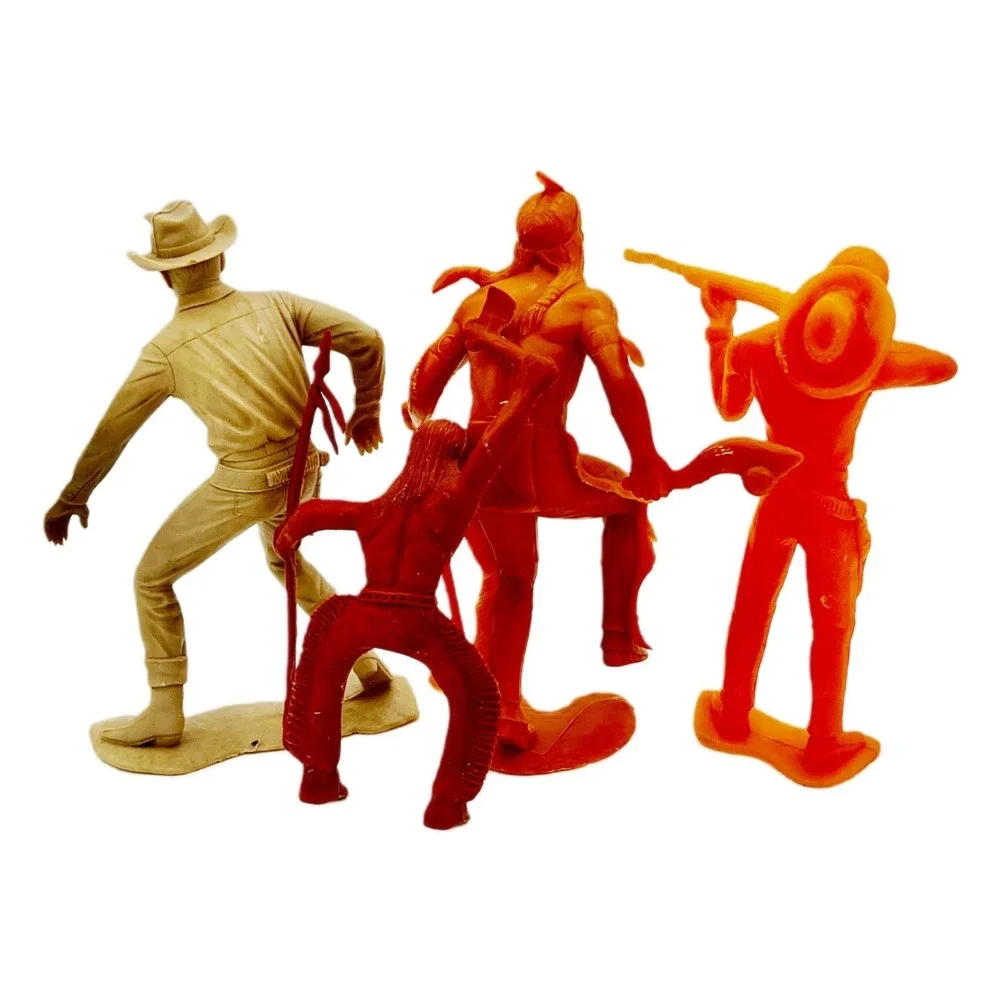 1964 Marx Cowboy & Indian Figures Lot of 4 – 2 Marked 2 Unmarked Vintage Playset